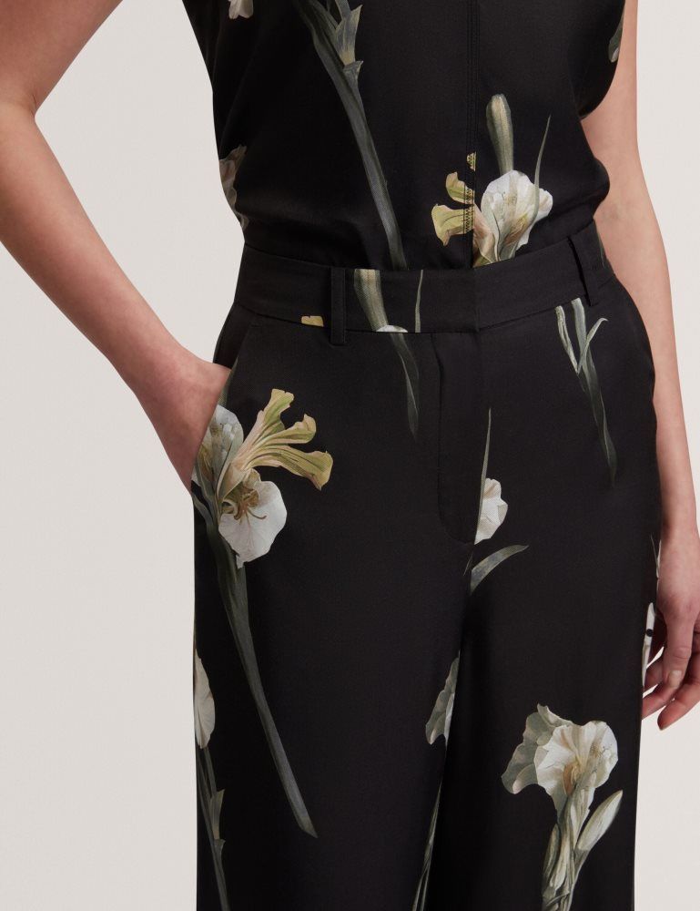 Ted Baker Haydie - Floral Print Wide Leg Tailored Trousers Ženske Kratke Hlače Crne | 168509-RCN