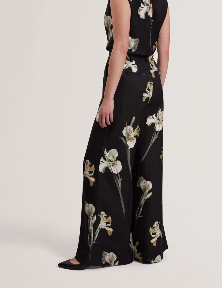 Ted Baker Haydie - Floral Print Wide Leg Tailored Trousers Ženske Kratke Hlače Crne | 168509-RCN