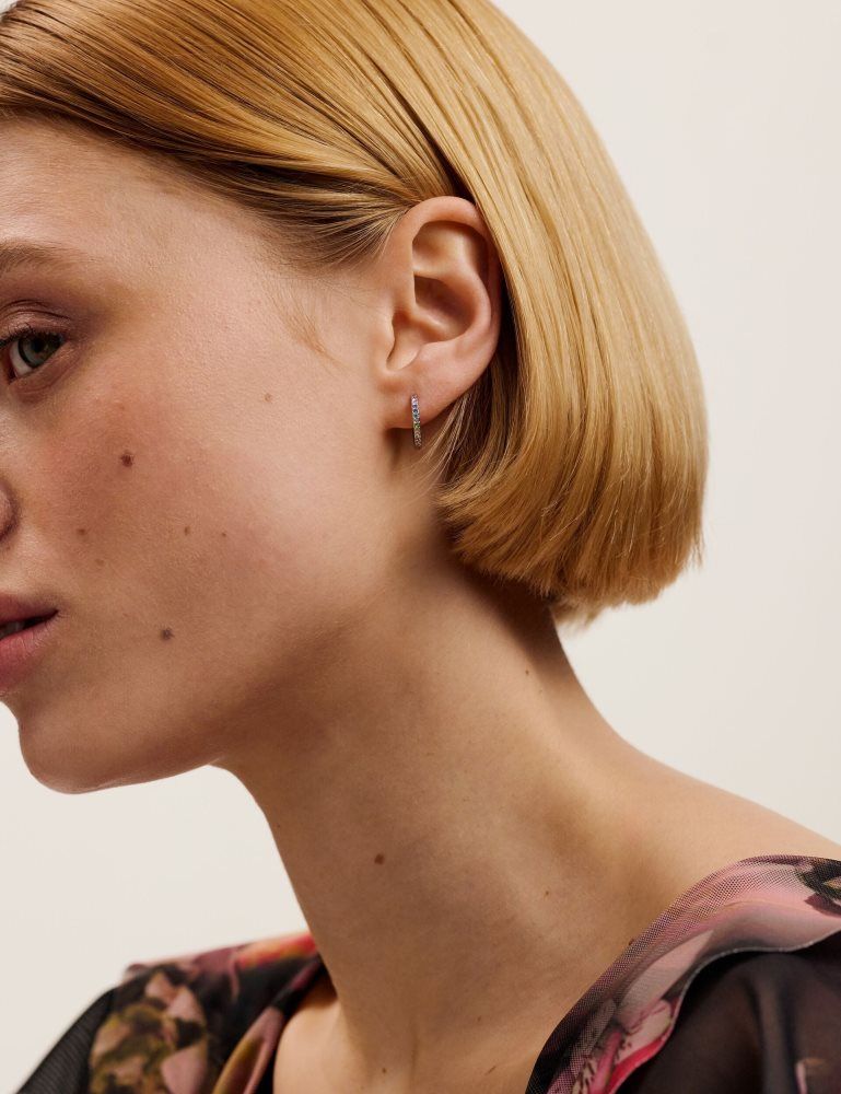 Ted Baker Heplie - Crystal Huggie Hoop Earrings Ženske Nakit Srebrne | 037485-QZP