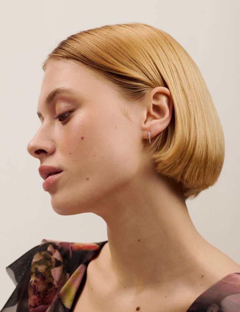 Ted Baker Heplie - Crystal Huggie Hoop Earrings Ženske Nakit Srebrne | 037485-QZP