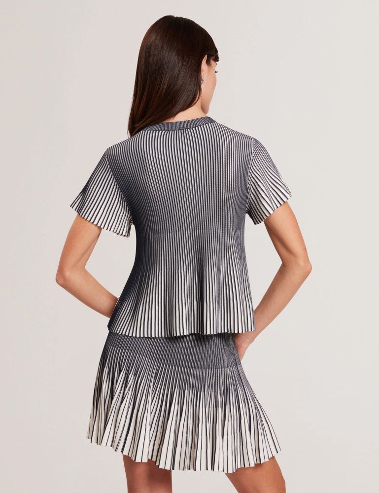 Ted Baker Hethrr - Textured Knit Fluted Short Sleeve Top Ženske Majice Tamnoplave | 235986-ZJV