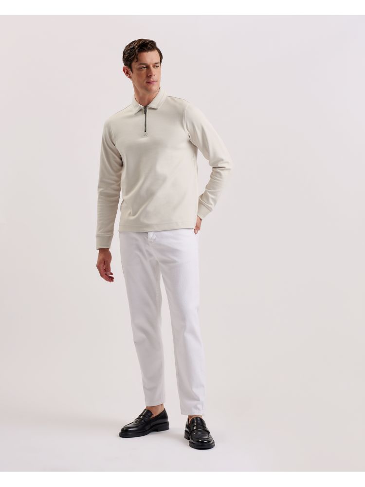 Ted Baker Ingmar - Long Sleeve Cotton Blend Zip Polo Shirt Muške Topi Bež | 967823-UNW