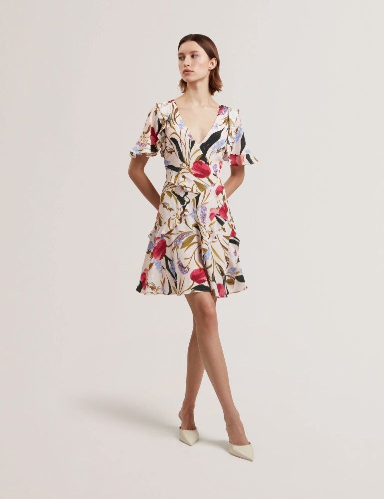 Ted Baker Issiia - Frill Trim Floral Short Sleeve Mini Dress Ženske Haljina Roze | 284195-TRP
