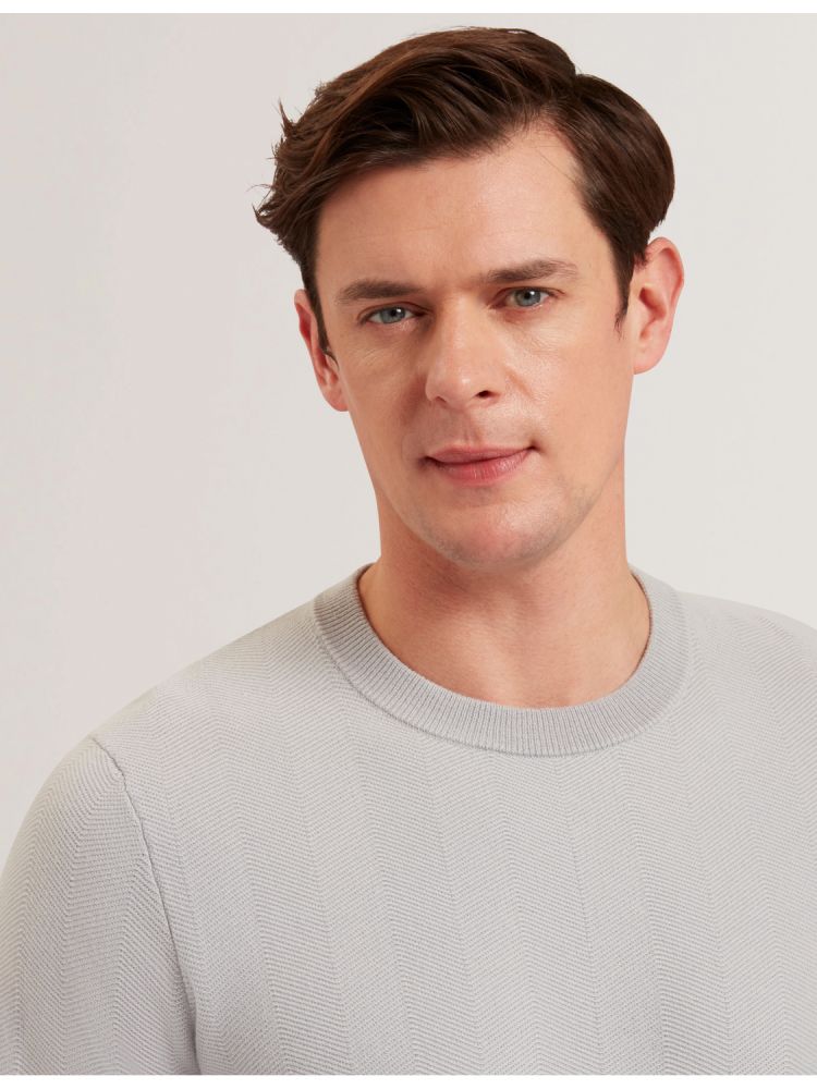 Ted Baker Jamals - Herringbone Knit Crew Neck Sweater Muške Džemperi Sive | 362951-AZB