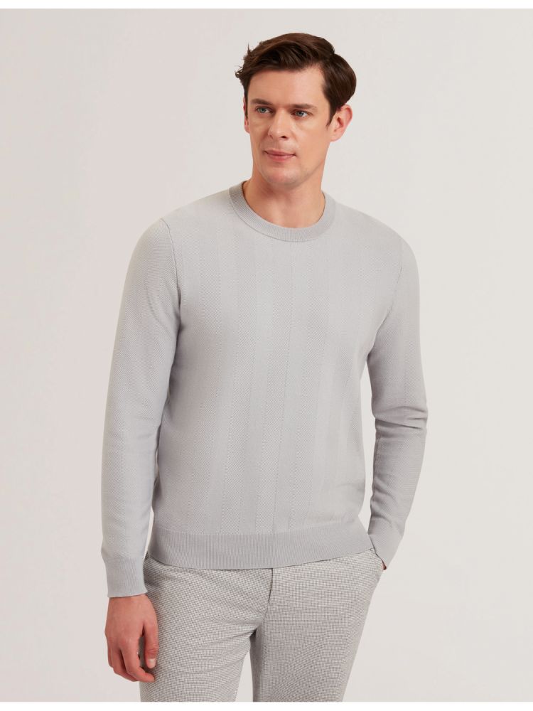 Ted Baker Jamals - Herringbone Knit Crew Neck Sweater Muške Džemperi Sive | 362951-AZB