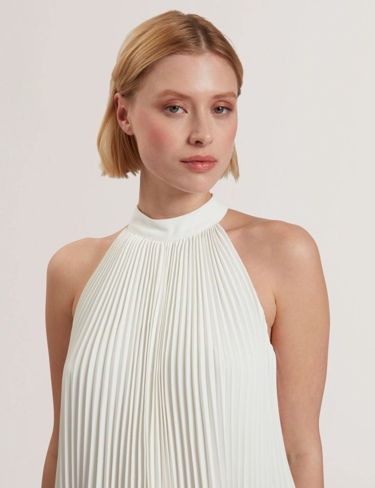 Ted Baker Jamaya - High Halter Neck Pleated Sleeveless Top Ženske Majice Bijele | 685037-YTH
