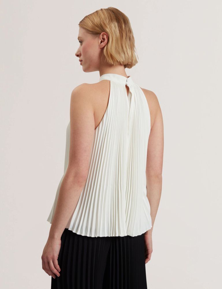 Ted Baker Jamaya - High Halter Neck Pleated Sleeveless Top Ženske Majice Bijele | 685037-YTH