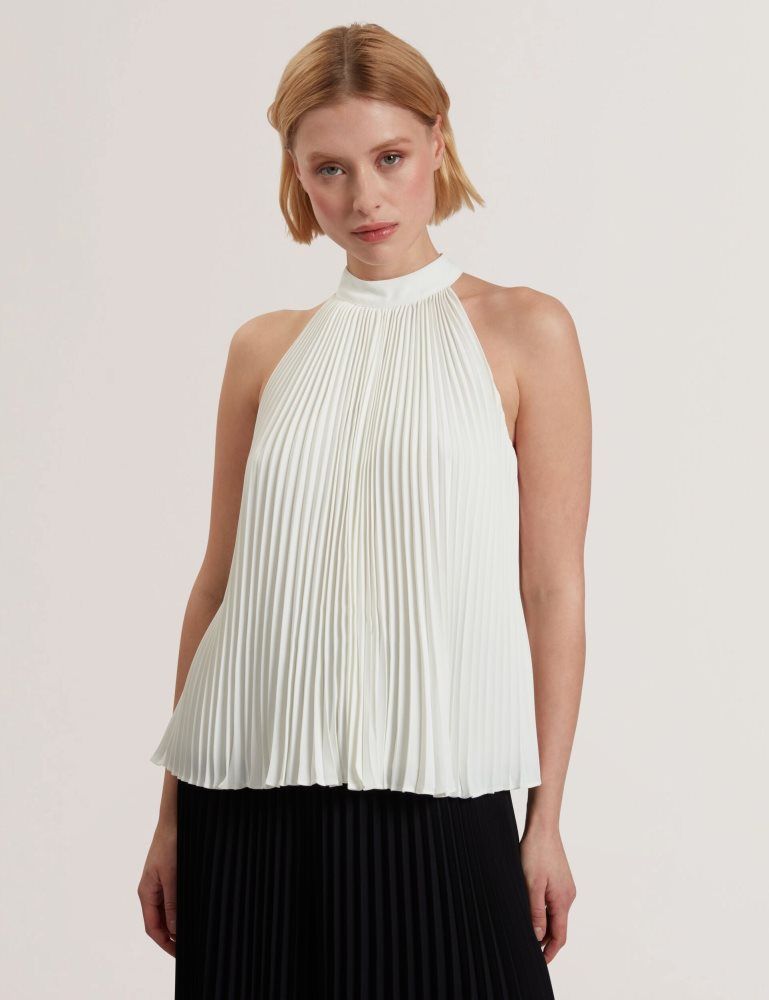 Ted Baker Jamaya - High Halter Neck Pleated Sleeveless Top Ženske Majice Bijele | 685037-YTH