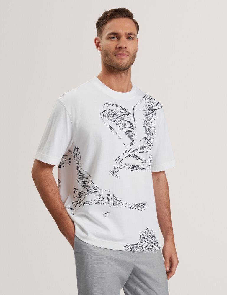 Ted Baker Jamesio - Short Sleeve Graphic Seagull T-shirt Muške Topi Bijele | 467195-EVS