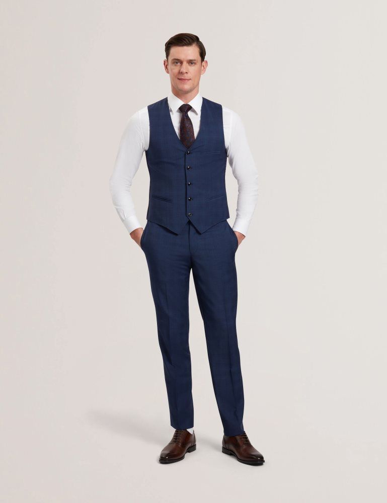 Ted Baker Jayals - Slim Fit Navy Check Wool Suit Pants Muške Odijela Tamnoplave | 587940-MKR