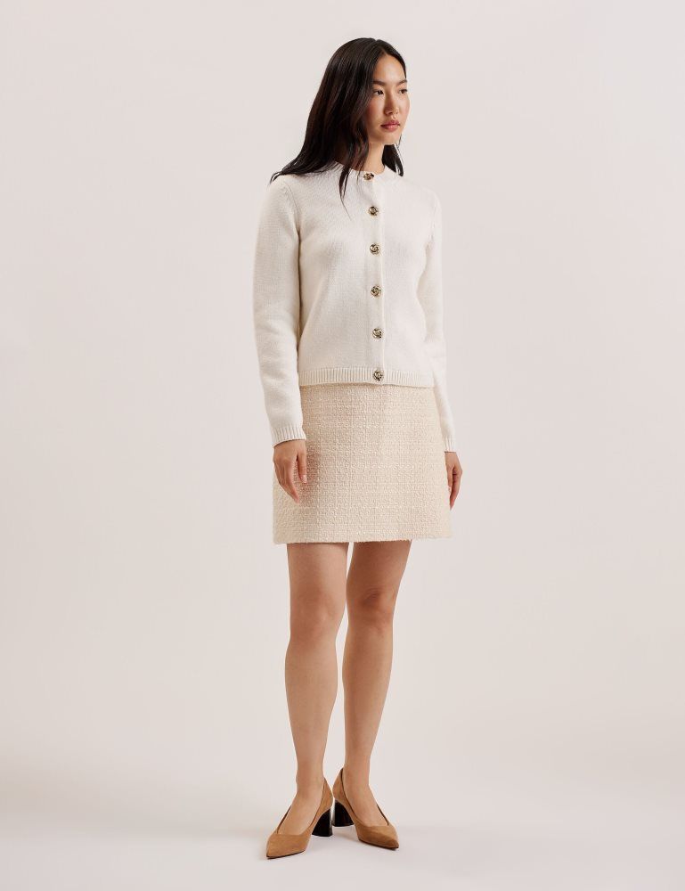 Ted Baker Jaycey - Rose Button Knitted Crew Neck Cardigan Ženske Majice Bijele | 374658-BEN