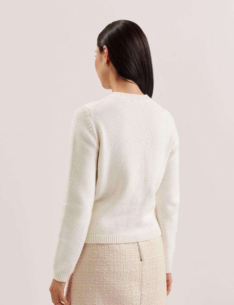 Ted Baker Jaycey - Rose Button Knitted Crew Neck Cardigan Ženske Majice Bijele | 374658-BEN