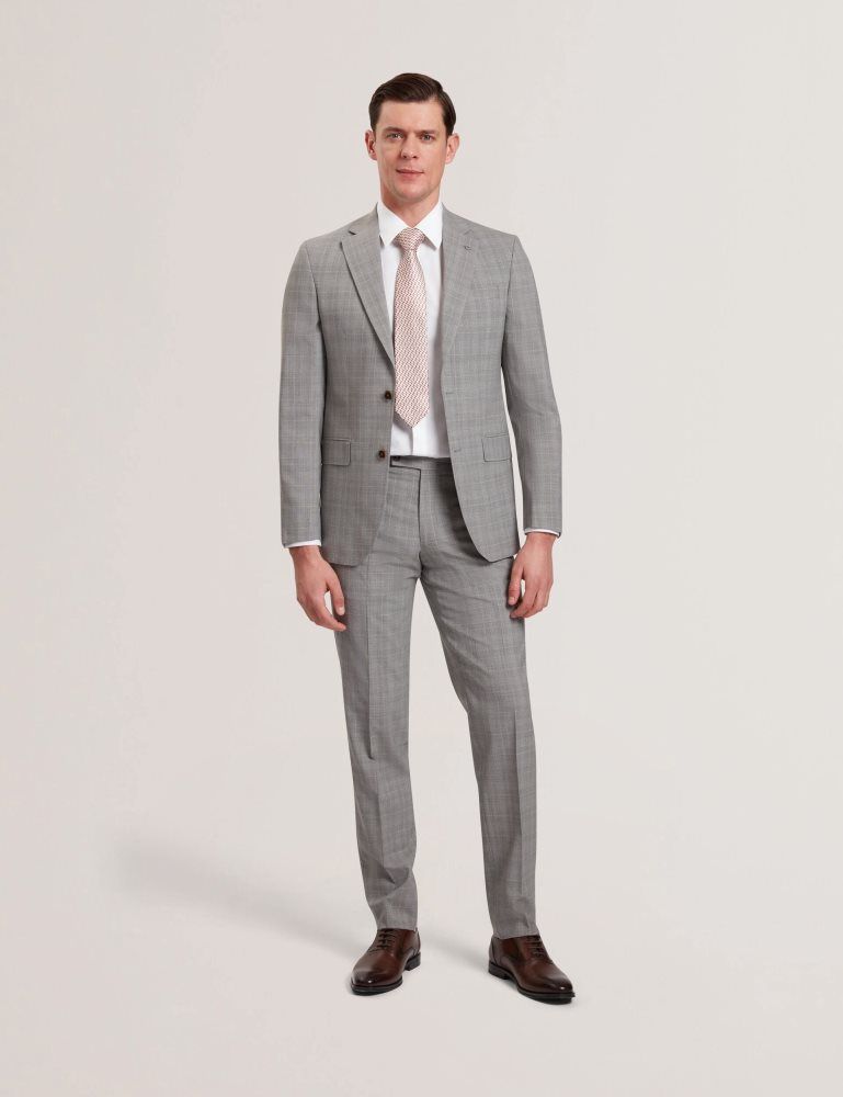 Ted Baker Jaysons - Slim Fit Grey Check Wool Suit Pants Muške Odijela Sive | 846359-SVJ
