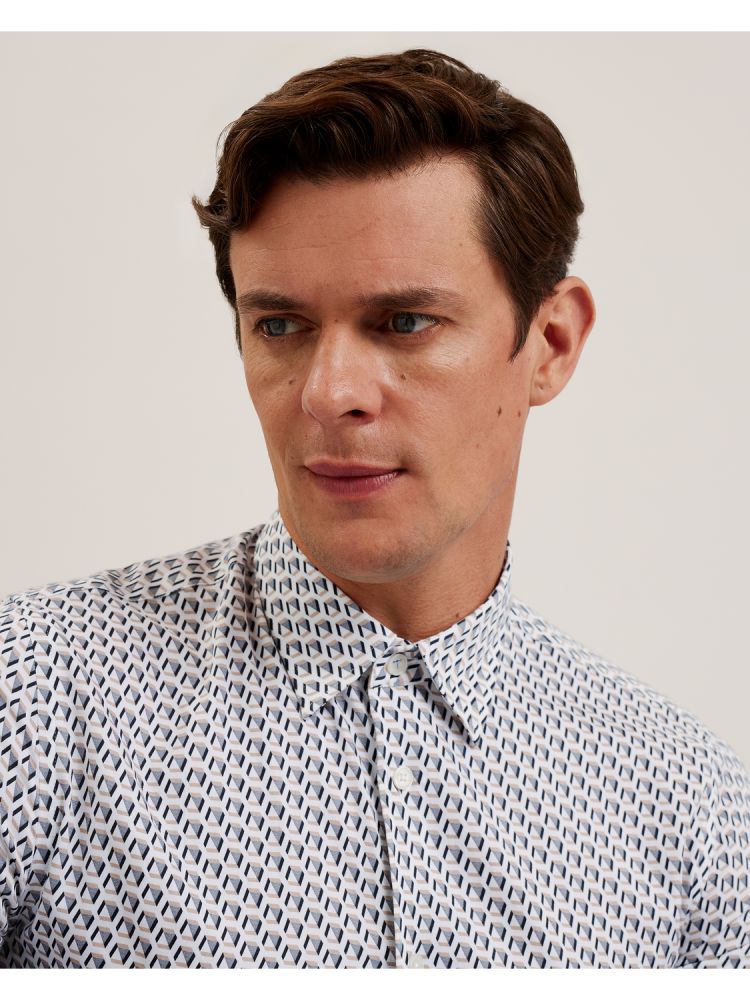 Ted Baker Joshhy - Slim Fit Geometric Long Sleeve Shirt Muške Košulje Sive Smeđe | 827310-ICX