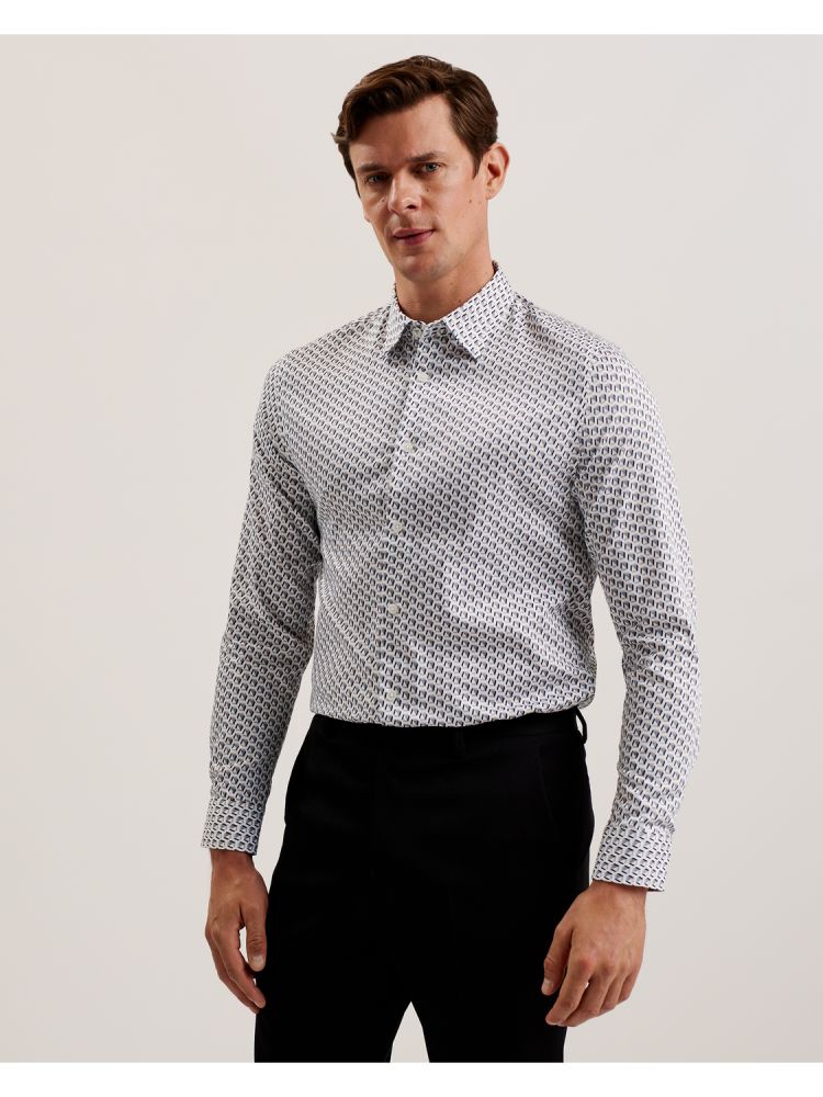 Ted Baker Joshhy - Slim Fit Geometric Long Sleeve Shirt Muške Košulje Sive Smeđe | 827310-ICX