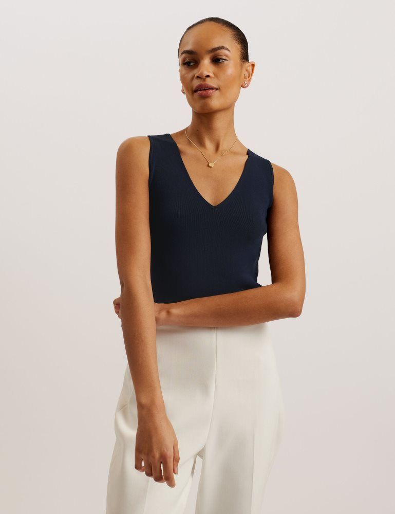 Ted Baker Josiiy - V-neck Slim Fit Sleeveless Knit Top Ženske Majice Tamnoplave | 960842-ZTO