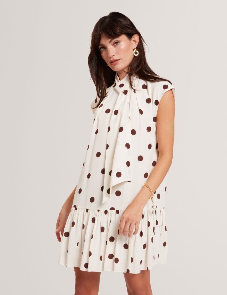 Ted Baker Jutuva - Polka Dot Scarf Neck Mini Shift Dress Ženske Haljina Bijele | 938067-LUZ