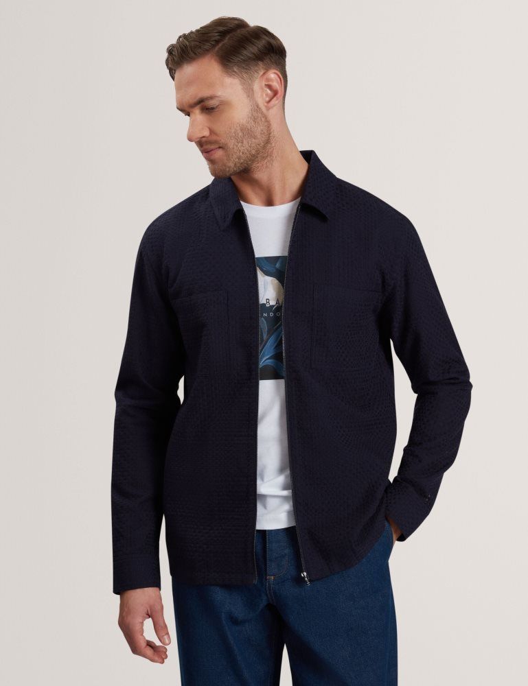 Ted Baker Kailins - Long Sleeve Zip-through Cotton Overshirt Muške Jakne Tamnoplave | 280413-SLW