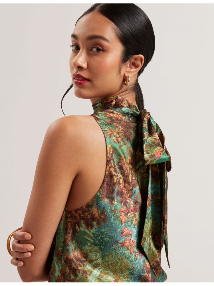 Ted Baker Kalnaa - Printed Satin High Neck Sleeveless Top Ženske Majice Zelene | 796402-AJN