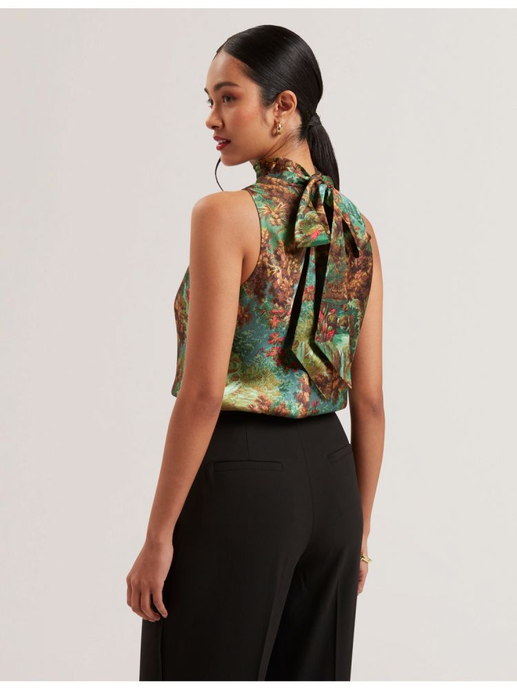 Ted Baker Kalnaa - Printed Satin High Neck Sleeveless Top Ženske Majice Zelene | 796402-AJN