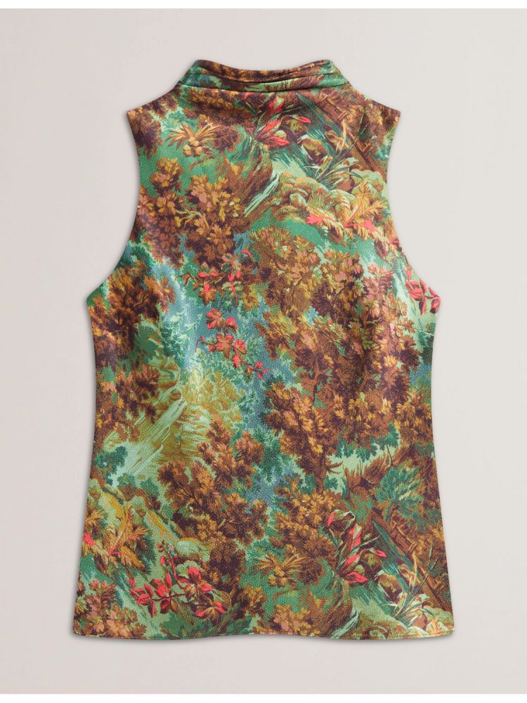 Ted Baker Kalnaa - Printed Satin High Neck Sleeveless Top Ženske Majice Zelene | 796402-AJN