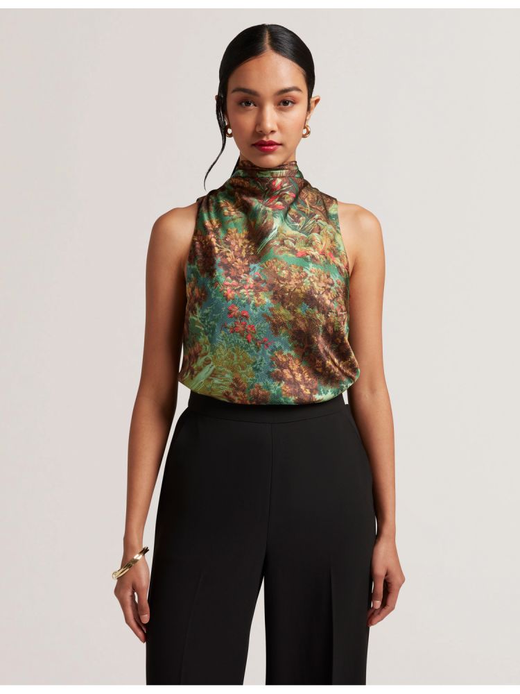 Ted Baker Kalnaa - Printed Satin High Neck Sleeveless Top Ženske Majice Zelene | 796402-AJN