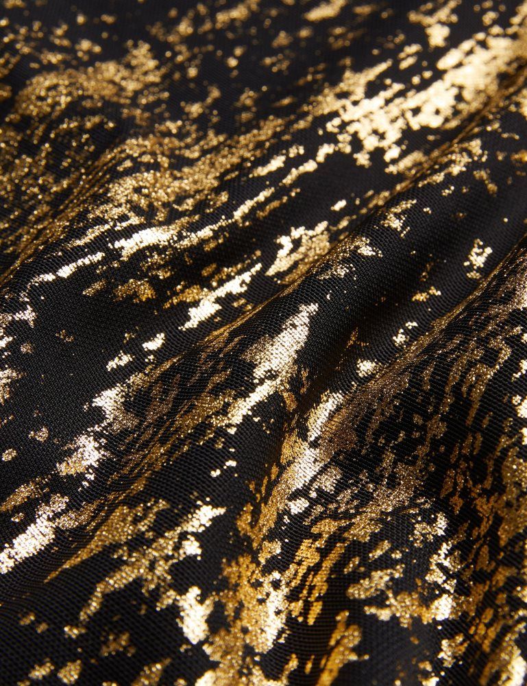 Ted Baker Karenha - Foil Printed Slash Neck Mesh Top Ženske Majice Crne | 852734-WHX