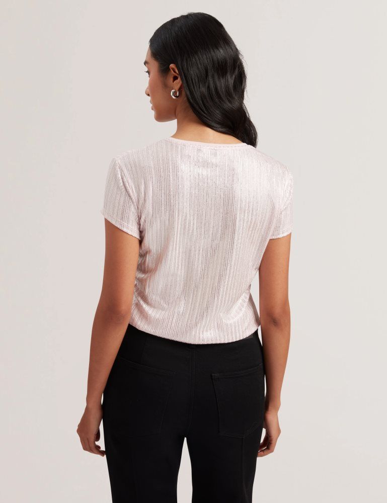 Ted Baker Katrino - Ribbed Metallic Fitted T-shirt Ženske Majice Roze | 251683-ABQ