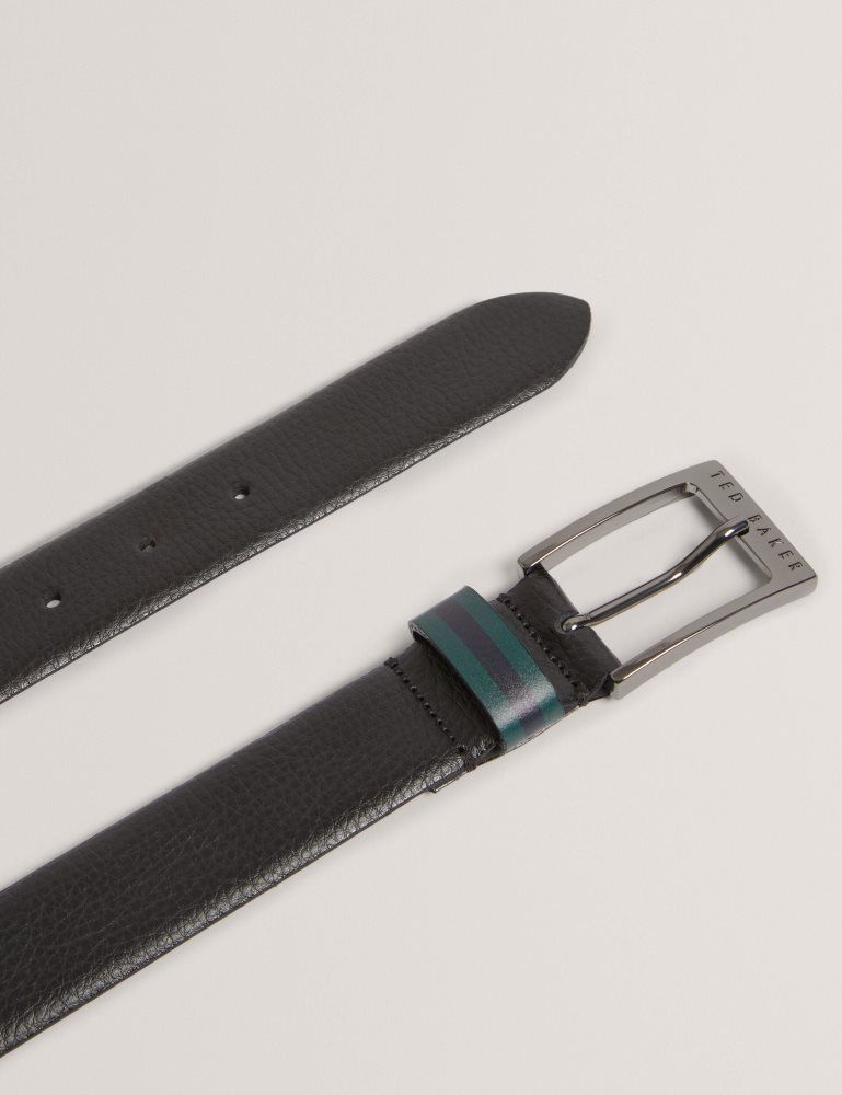 Ted Baker Kendon - Grained Leather Belt With Striped Loop Muške Remeni Crne | 382569-ADN