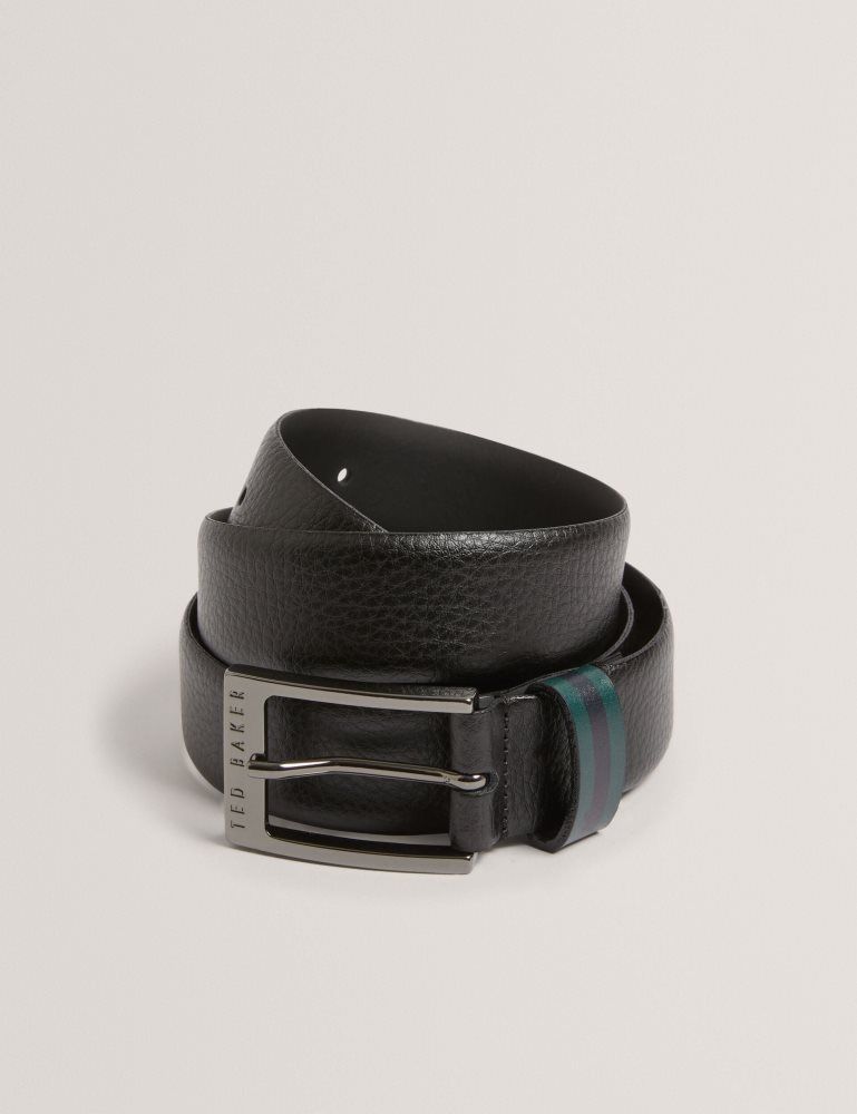 Ted Baker Kendon - Grained Leather Belt With Striped Loop Muške Remeni Crne | 382569-ADN