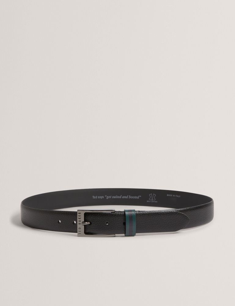 Ted Baker Kendon - Grained Leather Belt With Striped Loop Muške Remeni Crne | 382569-ADN