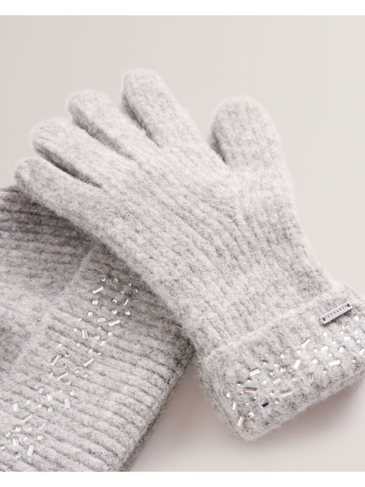 Ted Baker Keriis - Rhinestone Knitted Hat And Gloves Set Ženske Hats, Gloves & Scarves Sive | 061345-RLN