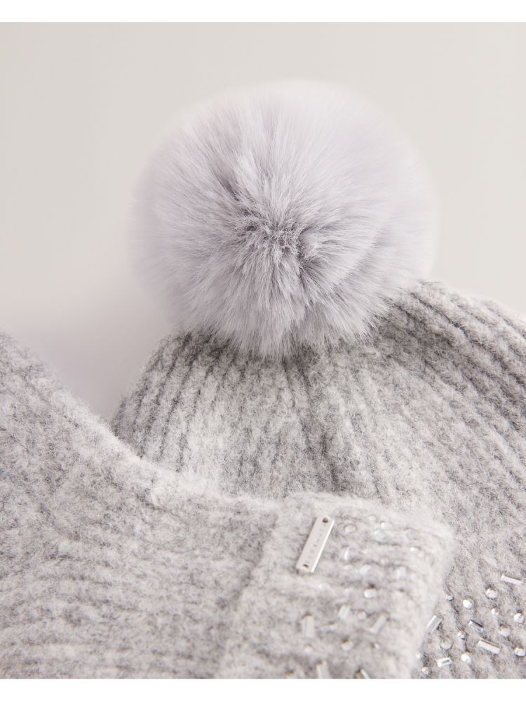Ted Baker Keriis - Rhinestone Knitted Hat And Gloves Set Ženske Hats, Gloves & Scarves Sive | 061345-RLN