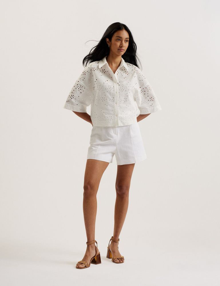 Ted Baker Kilkis - Broderie Cropped Shirt Ženske Majice Bijele | 536849-TDI