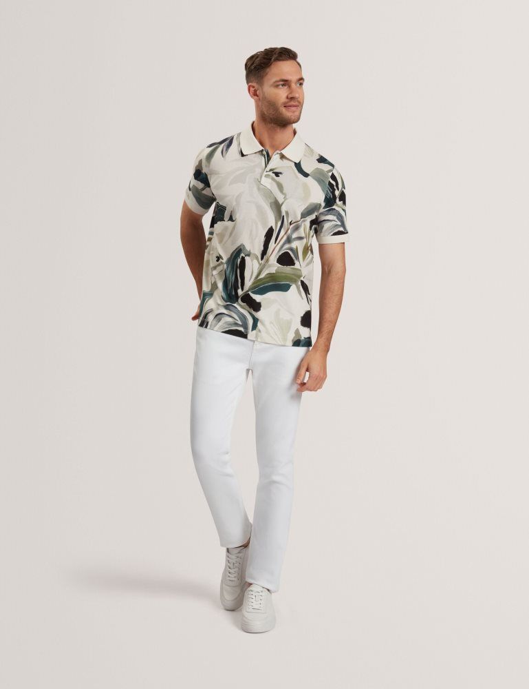 Ted Baker Kivem - Short Sleeve Cotton Floral Print Polo Muške Topi Ecru | 017526-HDJ