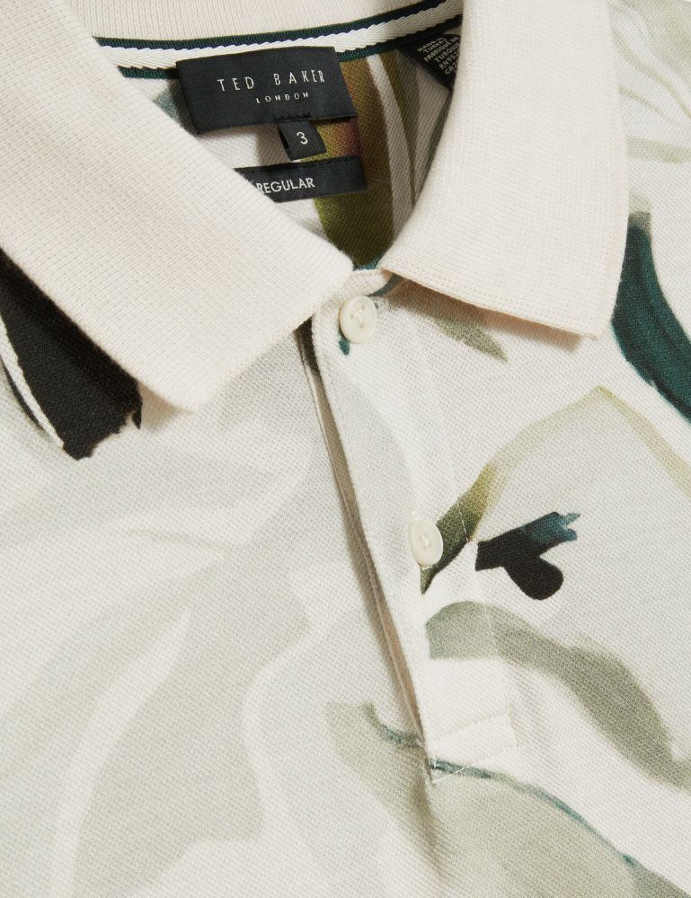 Ted Baker Kivem - Short Sleeve Cotton Floral Print Polo Muške Topi Ecru | 017526-HDJ