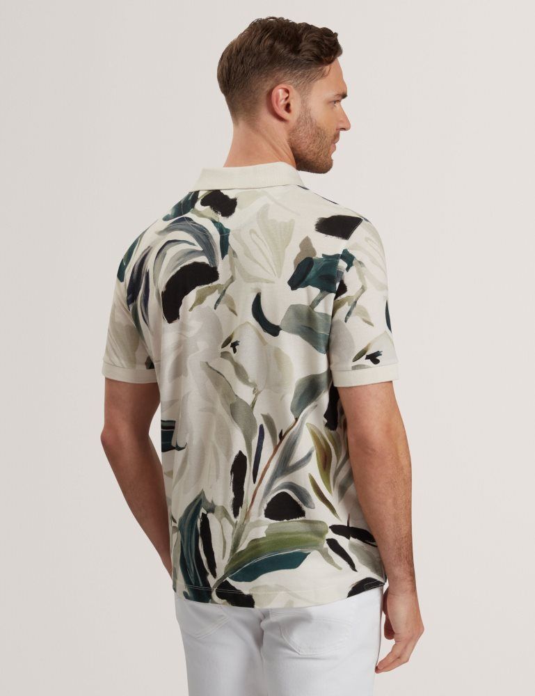 Ted Baker Kivem - Short Sleeve Cotton Floral Print Polo Muške Topi Ecru | 017526-HDJ