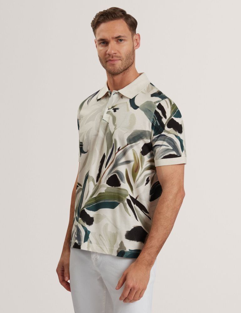 Ted Baker Kivem - Short Sleeve Cotton Floral Print Polo Muške Topi Ecru | 017526-HDJ