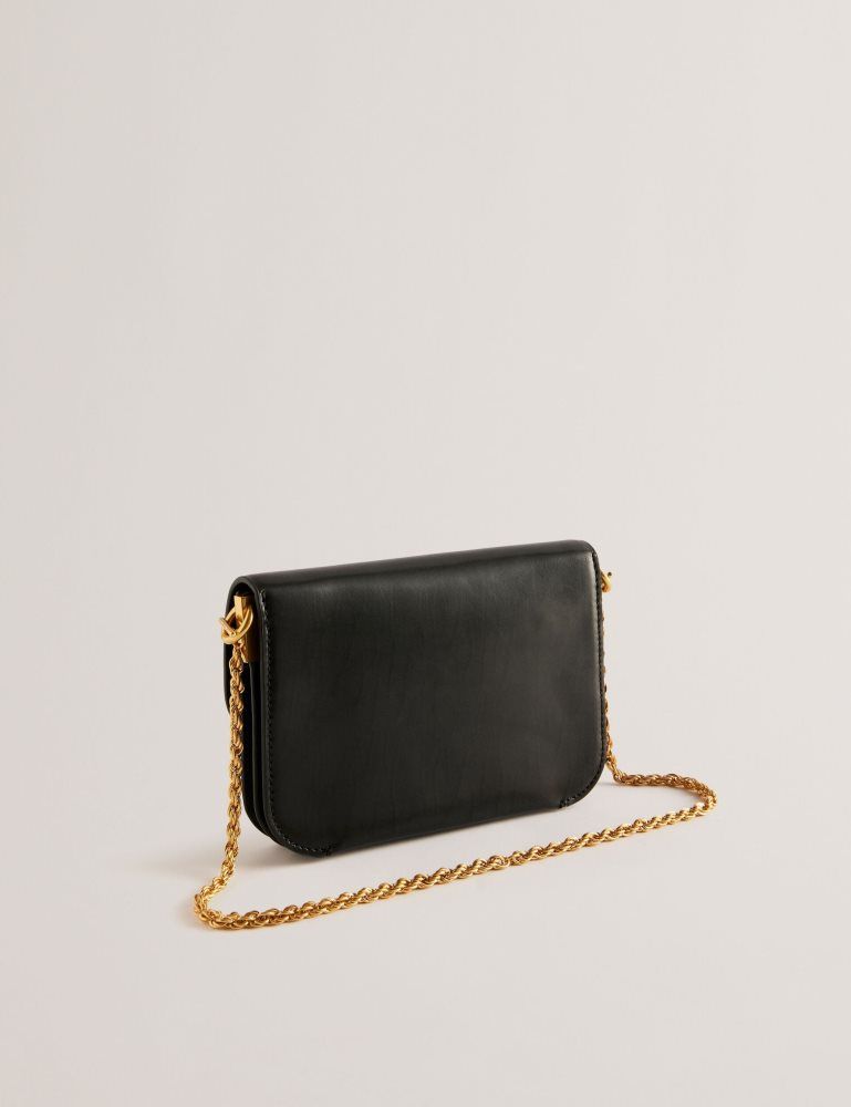 Ted Baker Kkaysa - Leather Twist Lock Small Crossbody Bag Ženske Torbe Preko Tijela Crne | 452739-VBO