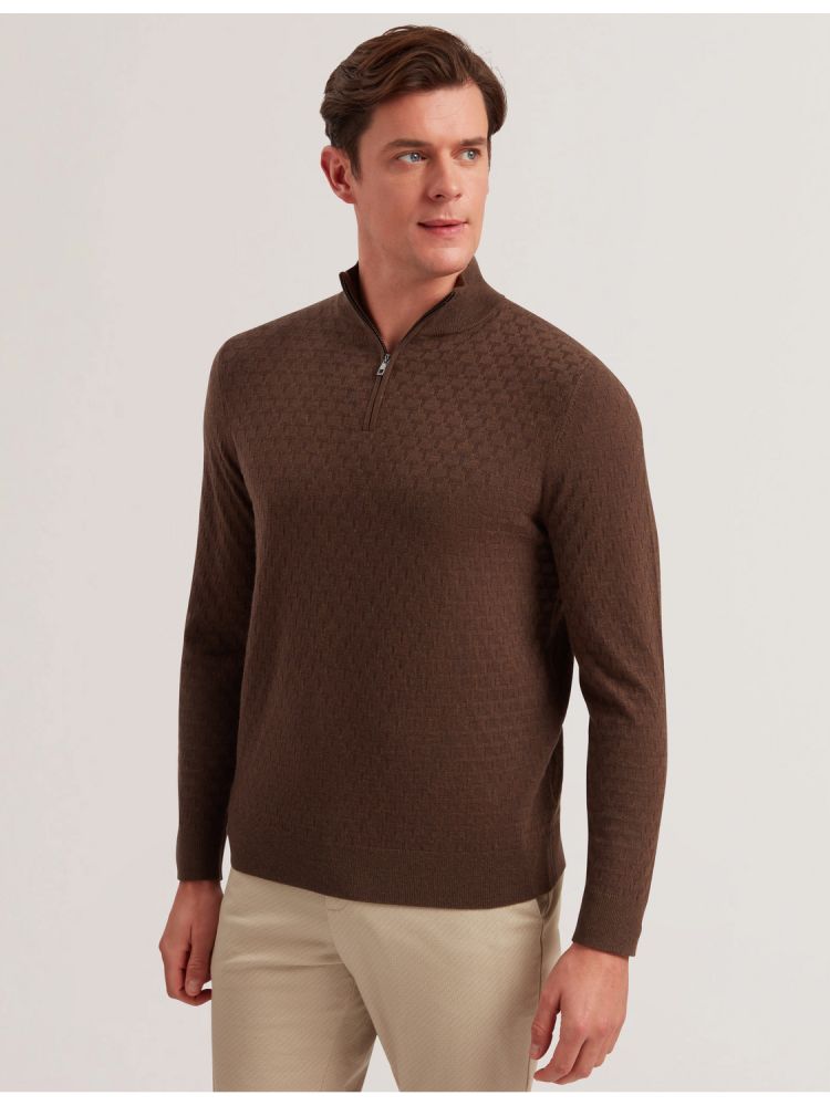 Ted Baker Kurnle - T Knit Half Zip Funnel Neck Jumper Muške Džemperi Smeđe | 317865-DMR