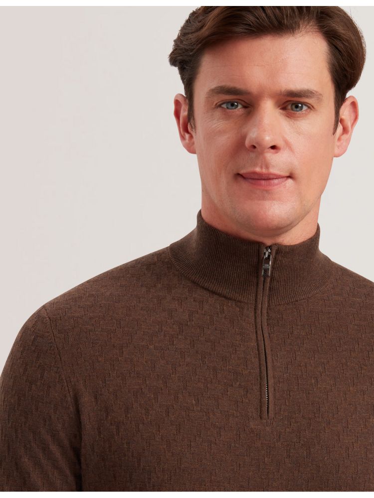 Ted Baker Kurnle - T Knit Half Zip Funnel Neck Jumper Muške Džemperi Smeđe | 317865-DMR