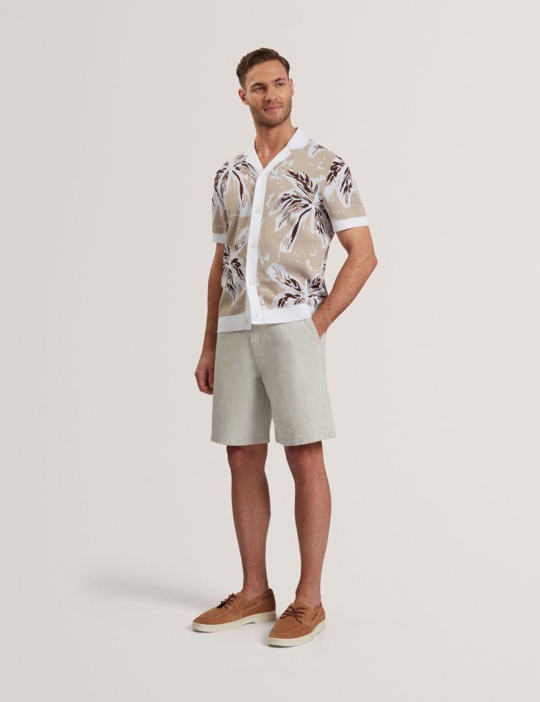 Ted Baker Kyes - Leaf Print Knitted Short Sleeve Shirt Muške Košulje Sive Smeđe | 693475-ERU