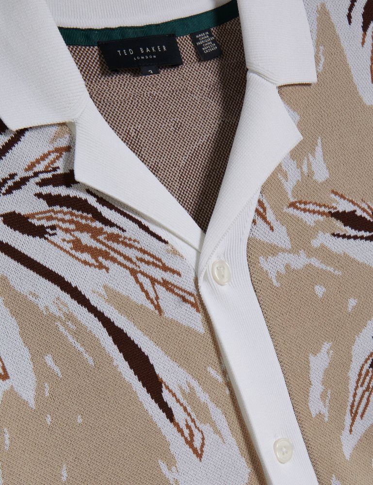 Ted Baker Kyes - Leaf Print Knitted Short Sleeve Shirt Muške Košulje Sive Smeđe | 693475-ERU