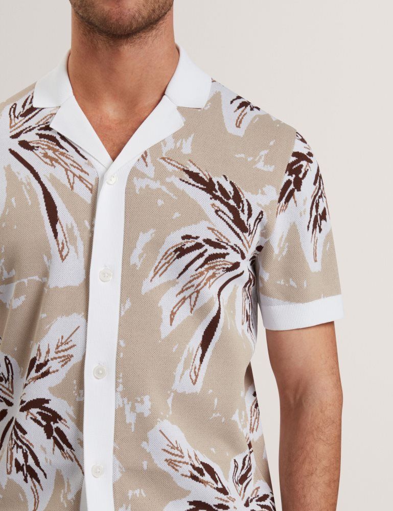 Ted Baker Kyes - Leaf Print Knitted Short Sleeve Shirt Muške Košulje Sive Smeđe | 693475-ERU