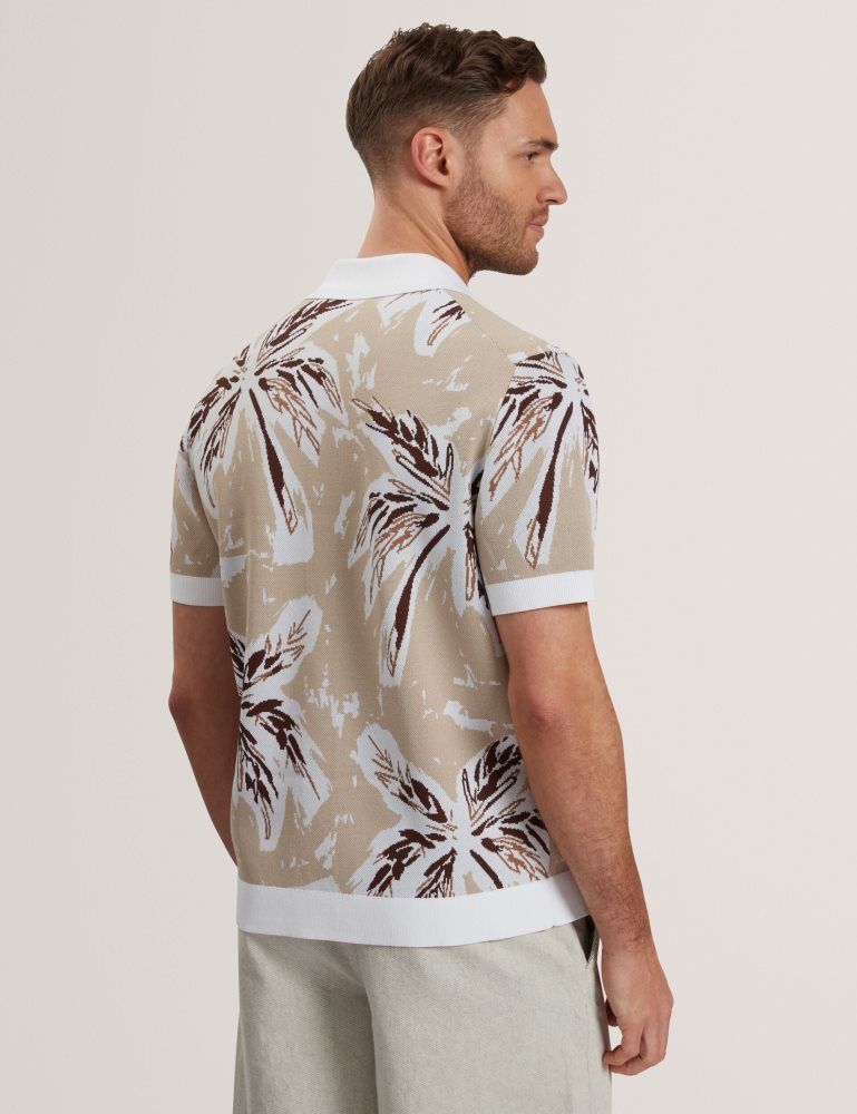 Ted Baker Kyes - Leaf Print Knitted Short Sleeve Shirt Muške Košulje Sive Smeđe | 693475-ERU