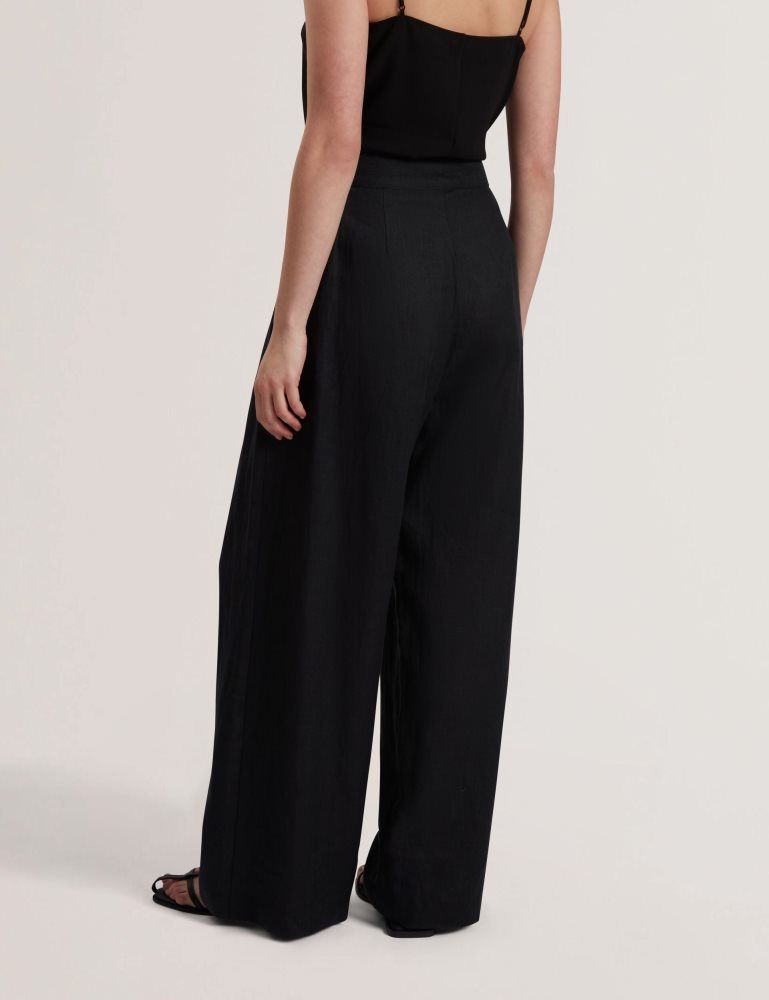 Ted Baker Kyfaat - Pure Linen Tailored Wide Leg Trousers Ženske Kratke Hlače Crne | 482569-ZOH