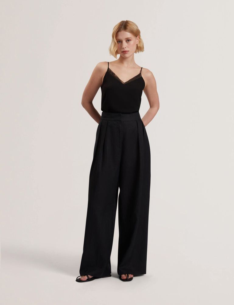 Ted Baker Kyfaat - Pure Linen Tailored Wide Leg Trousers Ženske Kratke Hlače Crne | 482569-ZOH