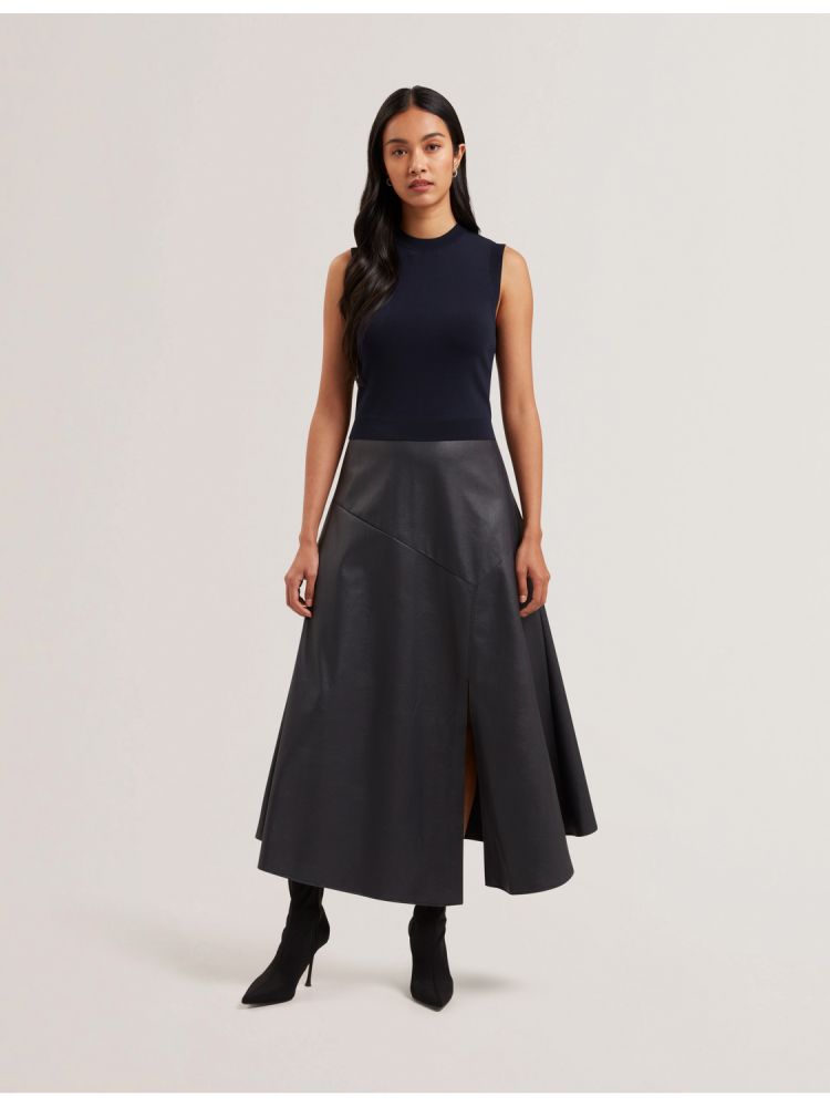 Ted Baker Labasa - Sleeveless Knit Faux Leather Midi Dress Ženske Haljina Tamnoplave | 167934-FPU