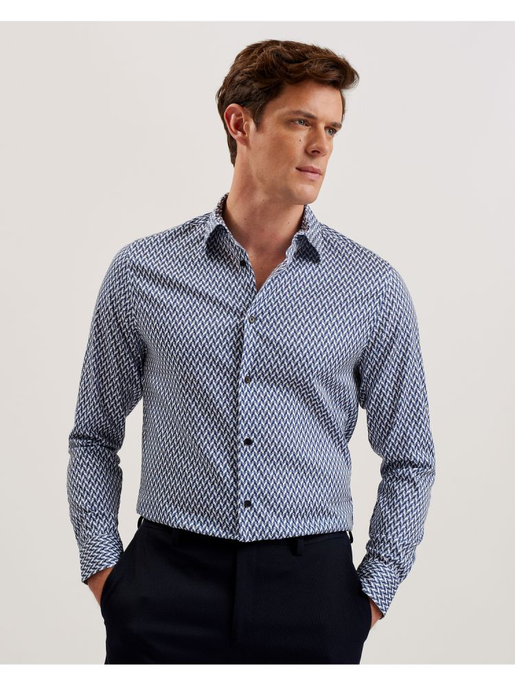 Ted Baker Laceby - Geometric Print Long Sleeve Slim Shirt Muške Košulje Tamnoplave | 082391-YXZ