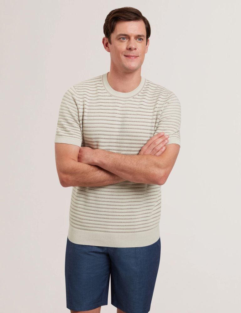 Ted Baker Lain - Short Sleeve Textured T-shirt Muške Topi Ecru | 901362-OZS